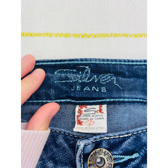 Silver Jeans Aiko Mid Rise Bootcut Jeans Distressed Women 31 Stretch 35" Inseam - Picture 7 of 9